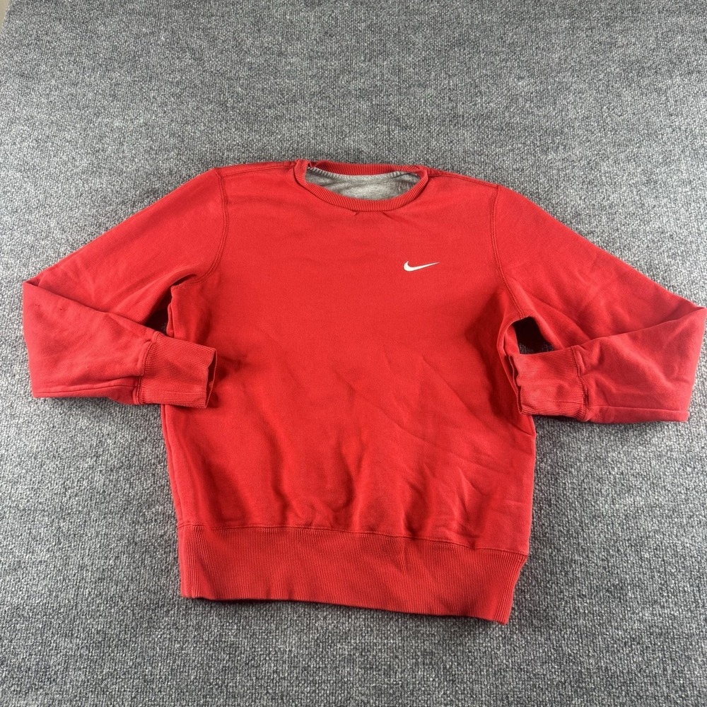 Nike Sweatshirt Mens M Red Fleece Crew Neck Pullover Long Sleeve Swoosh Logo